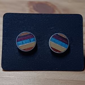 Colorful Striped Round Post Earrings from reclaimed wood